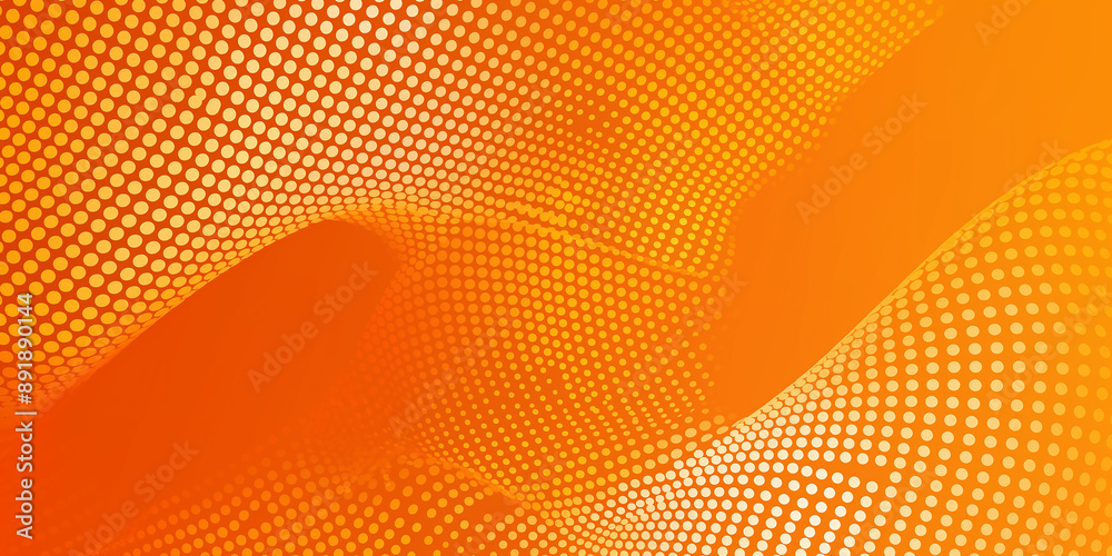 Poster Abstract orange background with wavy shapes and halftone pattern