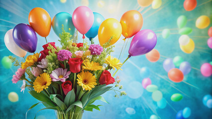 Vibrant congratulatory banner with colorful balloons and flowers, conveying heartfelt appreciation and gratitude, ideal for greeting cards and celebrations on Nurses Day.