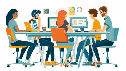 Group of young business people and designers collaborating on a new project, embodying the startup concept.