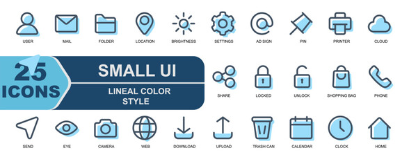 Fototapeta premium icon set small ui.agay folled line modern.contains clock,time,schedule,home,house,main menu,person,user,profile,mail,email,folder,file. 