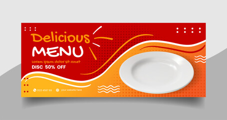 Delicious food menu restaurant banner template red and orange.