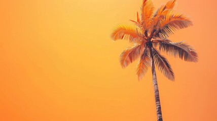 Obraz premium Palm tree against vibrant orange sky at sunset