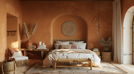 Mediterranean Bedroom with Terracotta Decor Mockup 
