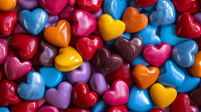 Happy Valentine's Day with Colorful Heart-Shaped Candies: Displaying colorful heart-shaped candies to celebrate Valentine's Day, creating a festive and romantic atmosphere. - Powered by Adobe