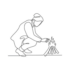 One continuous line drawing of People camping vector illustration. Camping and hiking activity design illustration simple linear style vector concept. Outdoor activity in the mountain with family