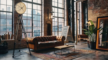 Urban Loft Living Room with Floor Lamps Mockup 