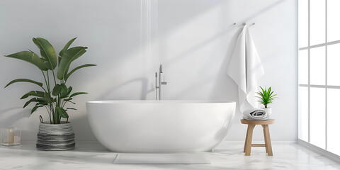 Fototapeta premium Modern Minimalist Bathroom with Rain Shower Mockup 