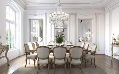 Obraz premium Traditional Dining Room with Crystal Chandelier Mockup 