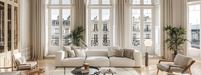 Parisian Chic Living Room with French Windows Mockup 