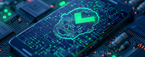 Fototapeta premium Digital Security Concept with a Heartbeat on a Circuit Board