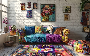 Bohemian Living Room Mockup 