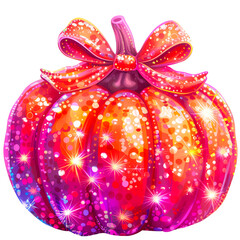 Fototapeta premium Mystic Glitter Pumpkins with Bows, Vibrant glitter pumpkins adorned with bows, perfect for festive decorations, digital designs, and holiday crafts. 