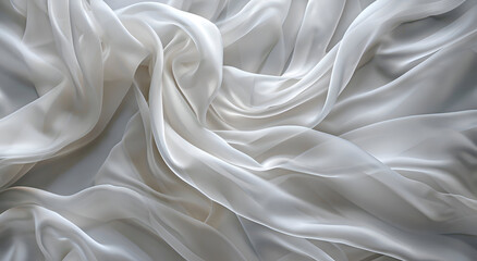 Obraz premium Delicate elegant silk in white color, softly developing in the air, on a light background.