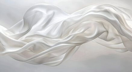 Obraz premium Delicate elegant silk in white color, softly developing in the air, on a light background.