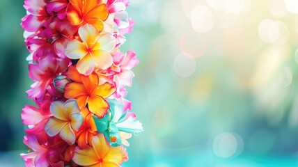 Vibrant floral lei against blurred background