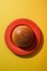 Top view of a hamburger bun. Copy space.