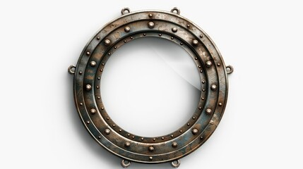 Fototapeta premium Mock up template of metallic circular frame with vintage metal elements on white background for steampunk and mechanical designs