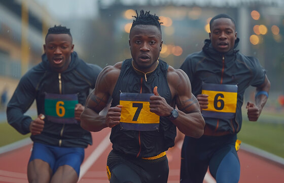 Three men are running a race.
