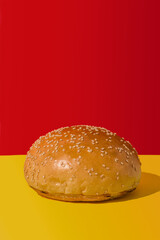 Still life of a real hamburger bun. Copy space