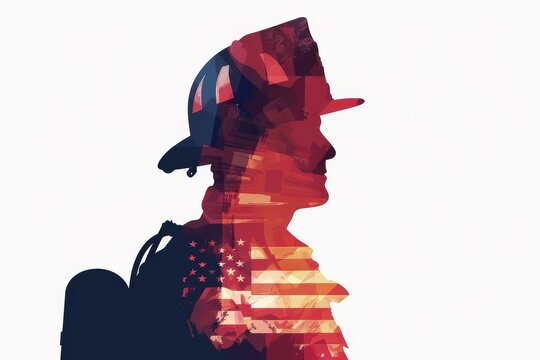 Isolated Patriotic American Firefighter Art on White Background Generative Illustration