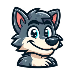 Cartoon Wolf with a friendly smile, flat colors
