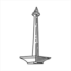 Line design of indonesian monas. Minimalist style vector illustration on white background.