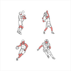 Sports doodle icons set. Set of athletes color vector icon big set. Sports persons performing sports illustration pack.