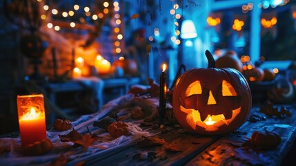 Halloween themed table decoration at spooky night