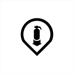 Black and White Fire extinguisher. Firefighters tools for flame fighting attention colored vector symbol for fire station