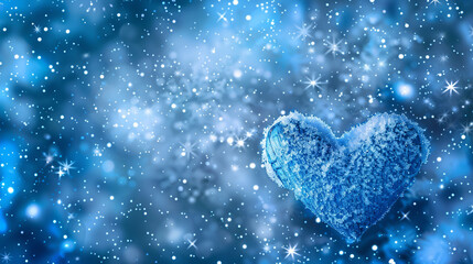 Fototapeta premium light blue snowfall, love heart and star background