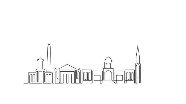 Animated self drawing of Buenos Aires skyline video design illustration. Modern city in South America in simple linear style video design concept. Big city in Argentina. Iconic architectural building