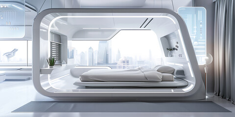 Futuristic Bedroom with Smart Bed Mockup 