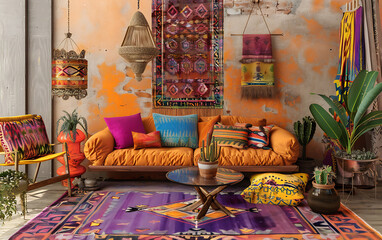 Bohemian Living Room Mockup 