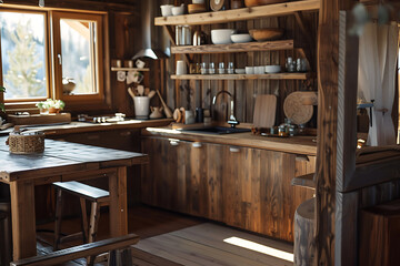 Rustic Cabin Kitchen Mockup 