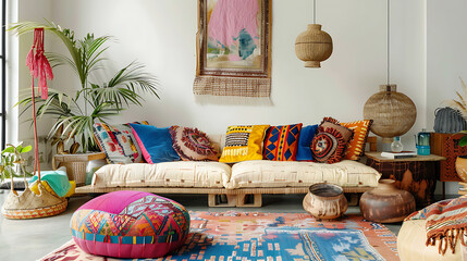 Modern Boho Living Room Mockup 