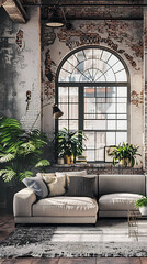 Urban Loft Living Room Mockup 