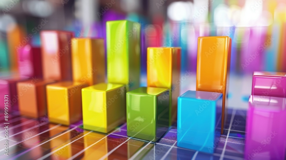 Poster bar graph with colorful bars representing sales data