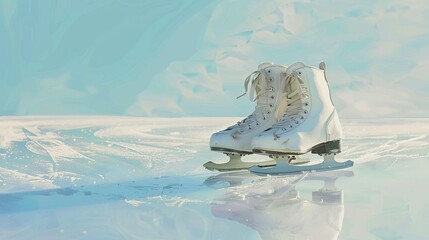 An image showcasing a pair of well-used ice skates resting on a textured, frosty ice sheet, telling a story of many skating adventures and graceful movements on ice.