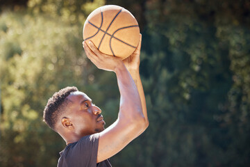 Basketball, sports and exercise workout of a man doing fitness, health and cardio training. Focus...