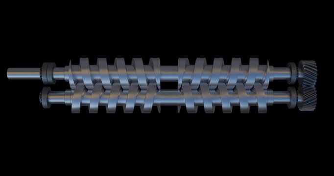 Twin screw pump/compressor animation; double screw rotor rotation, Positive displacement pump