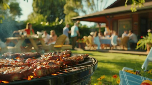 grilling meat for a beautiful family reunion. seamless looping time-lapse virtual 4k video Animation Background.