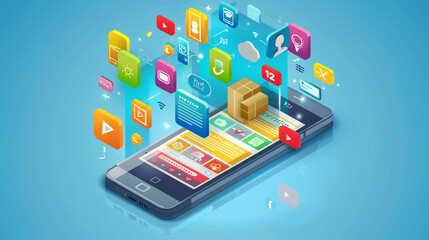 Mobile marketing concept design for websites and mobile banners, focusing on social media marketing, internet advertising, networking, m-commerce, presentation templates, marketing materials