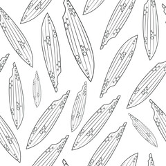 seamless pattern with simple plantain plant design in abstract style drawn with black outline, vector illustration