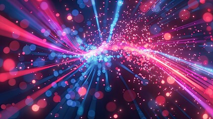 Obraz premium A dynamic 3D background with neon light trails and glowing particles in motion