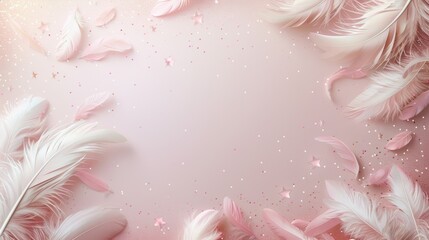 fairy tale card design, a charming greeting card template with delicate feathers, sparkling stars, and ample space for your heartfelt message, creating a whimsical design