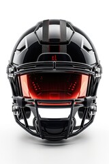 A high-resolution photograph of a modern football helmet with a visor, detailed and sleek, front-facing view.