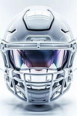 A high-resolution photograph of a modern football helmet with a visor, detailed and sleek, front-facing view.