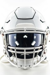 A high-resolution photograph of a modern football helmet with a visor, detailed and sleek, front-facing view.