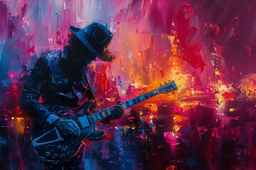 Obraz premium Abstract Rock Guitarist - Fiery Performance