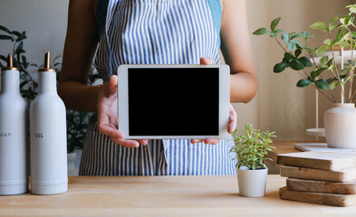 Online recipe, cooking or kitchen essential shopping background.